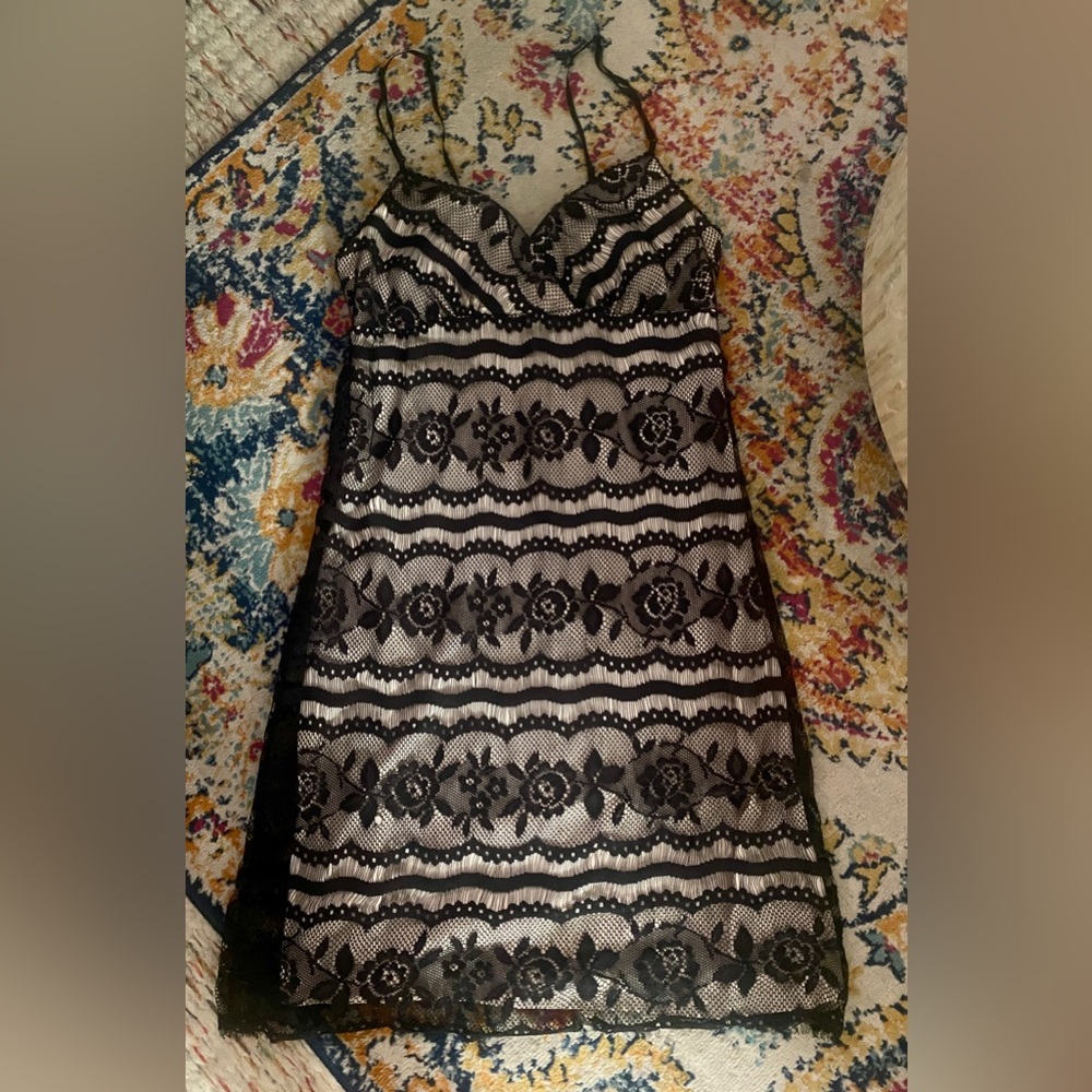 NWOT Black lace spaghetti strap mini dress - lined